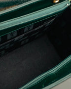 -SPECIAL- "Yves Saint Laurent" 80's-90's Glossy green exotic leather shoulder handbag