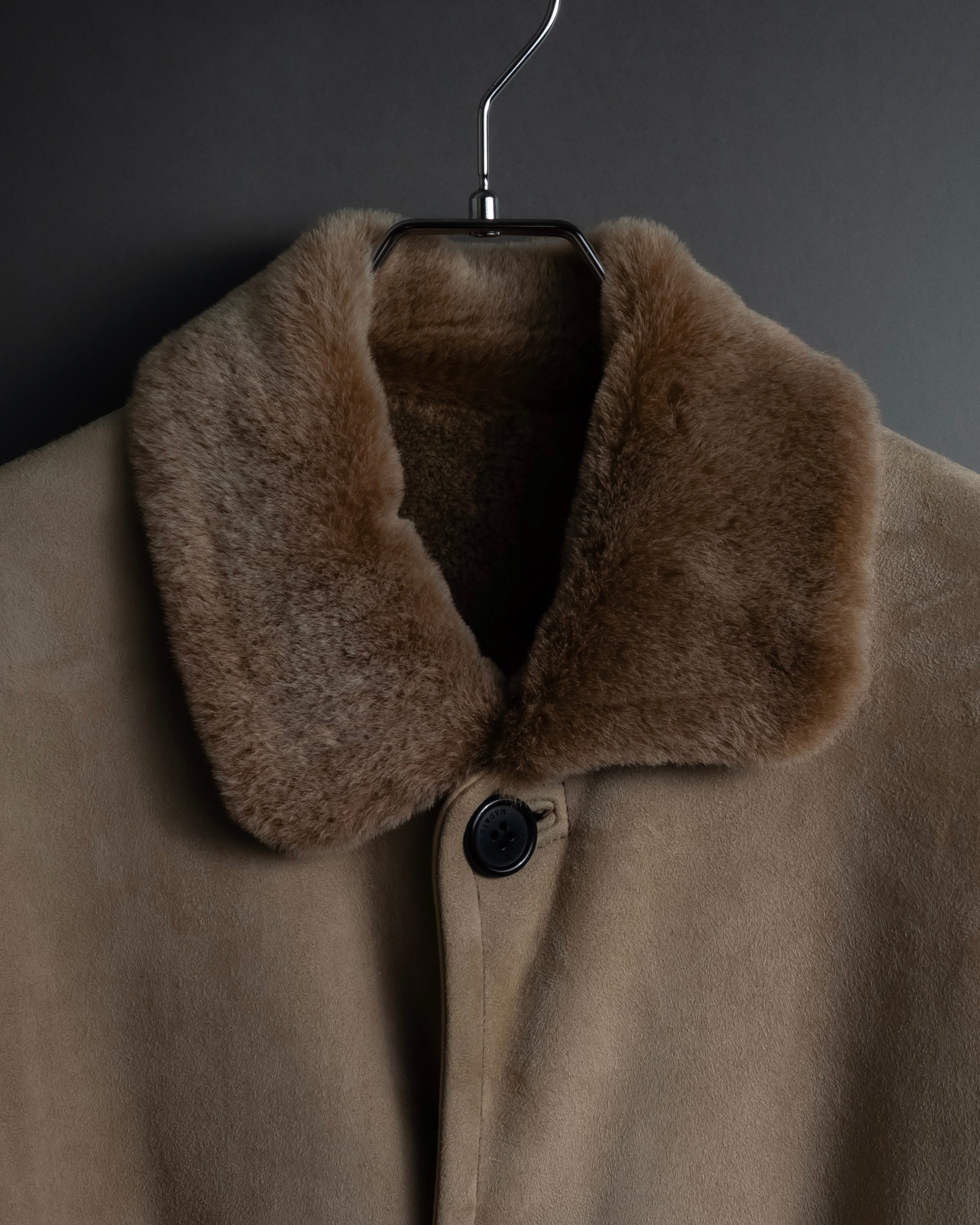 -SPECIAL- "LOEWE" 90's-10's Fur collar cordero lambskin long coat