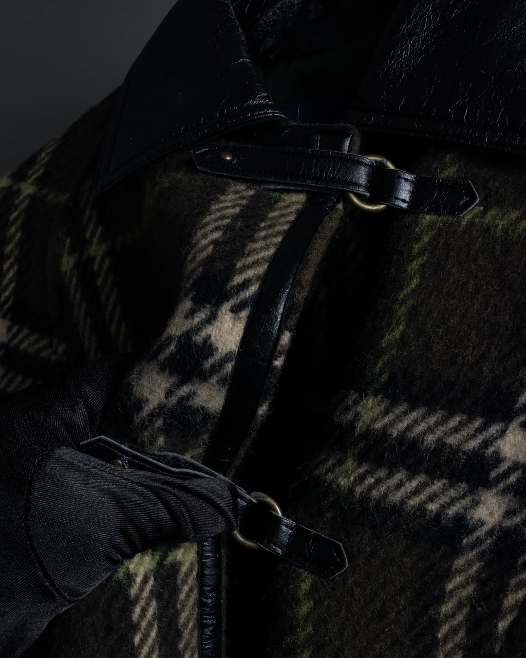 "BURBERRY" Leather switching design check tweed coat