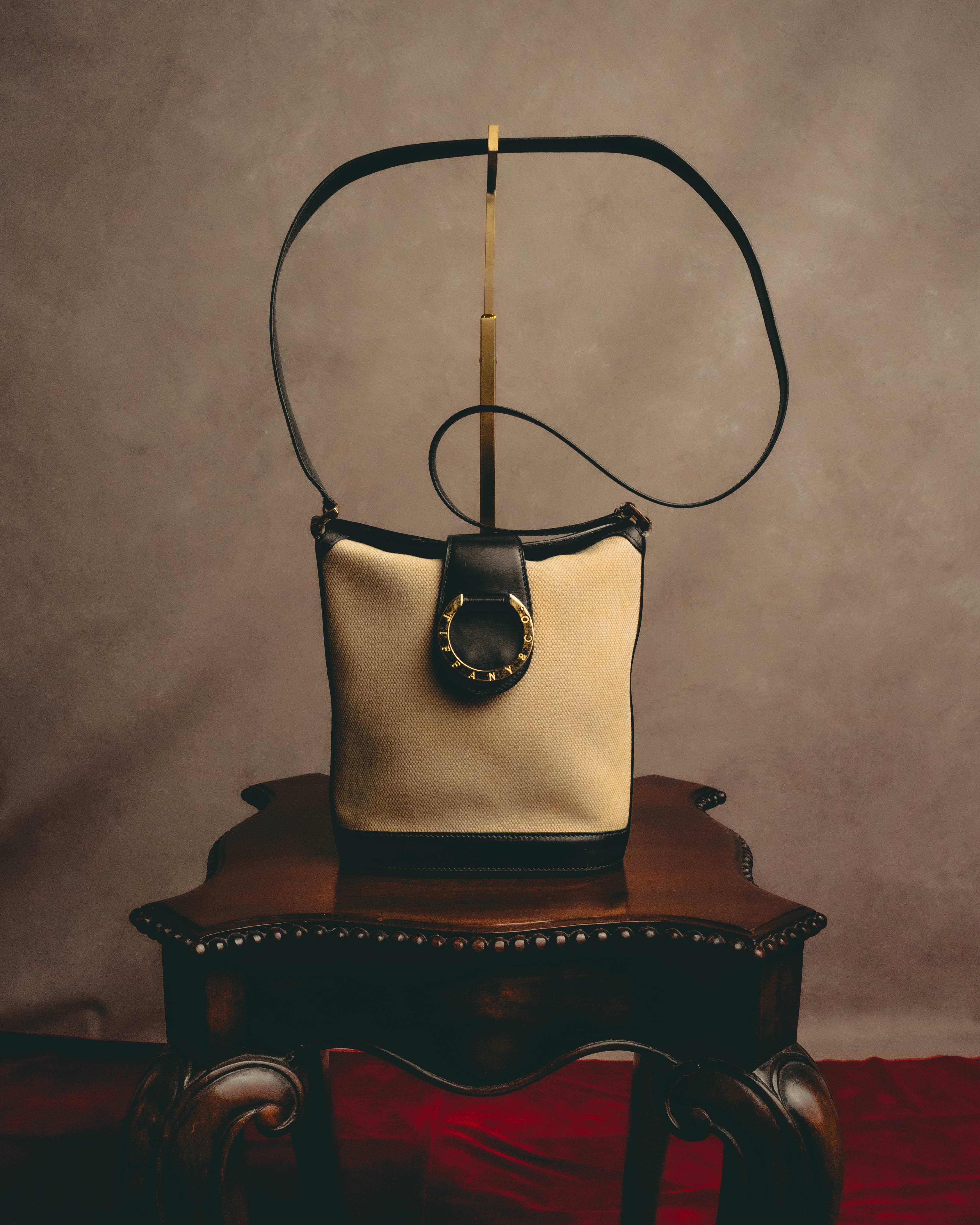 "Tiffany & Co." Vintage two tone canvas and leather shoulder bag
