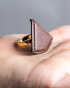 "HERMES" Gold & brown leather scarf ring