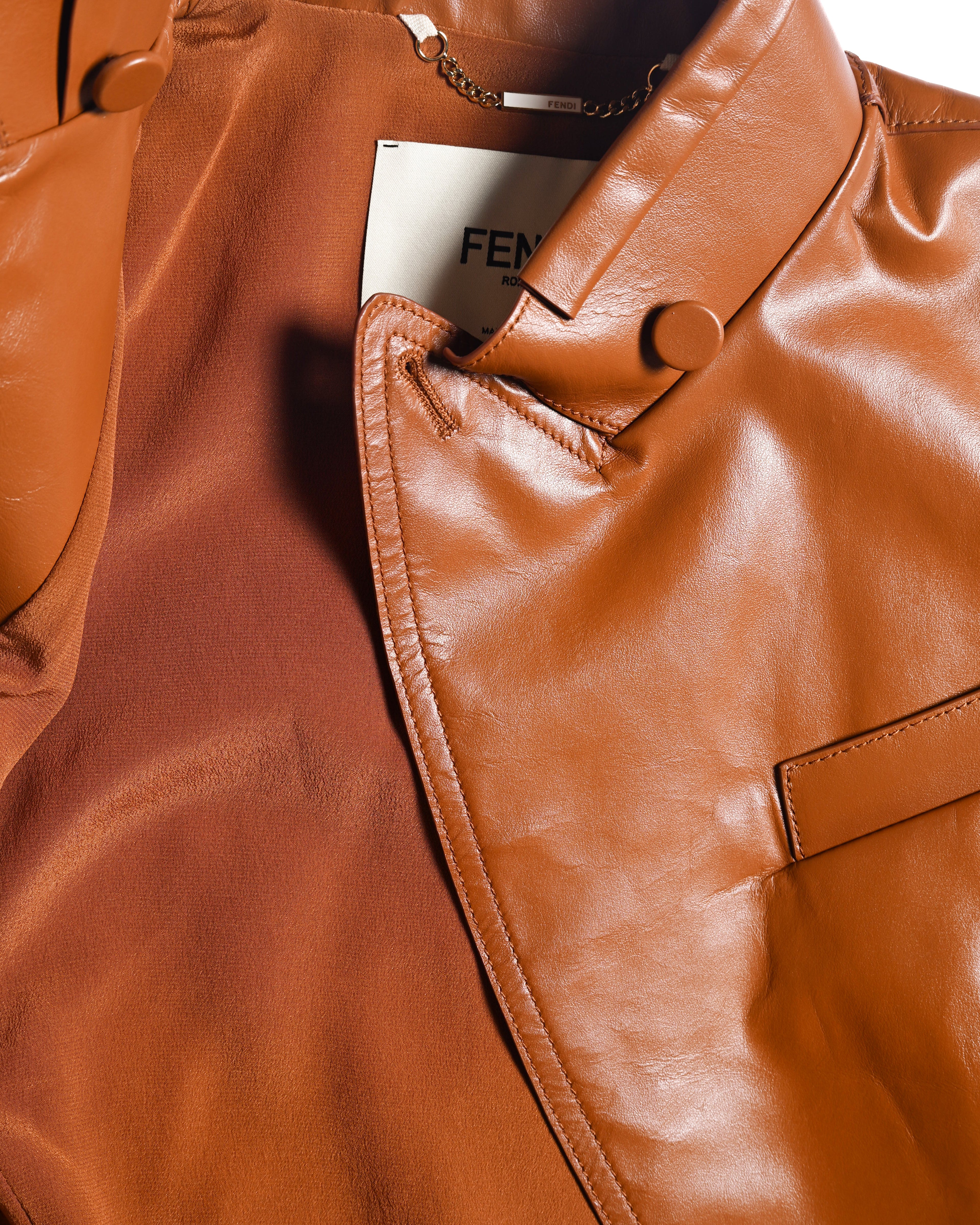 FENDI/ Back Logo Embroidery Calf Leather Short Jacket Brown