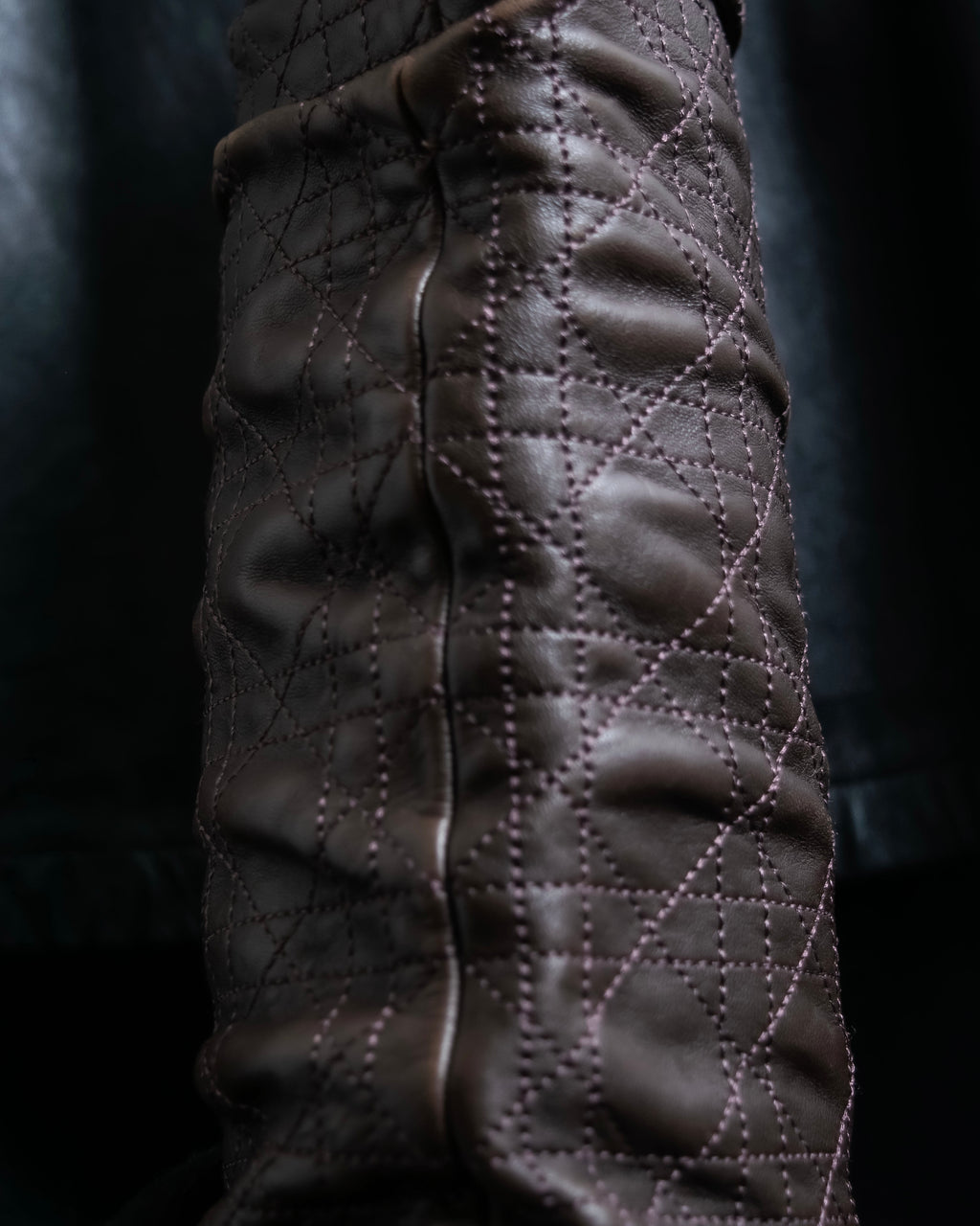 “Christian Dior” Brown Cannage leather long boots