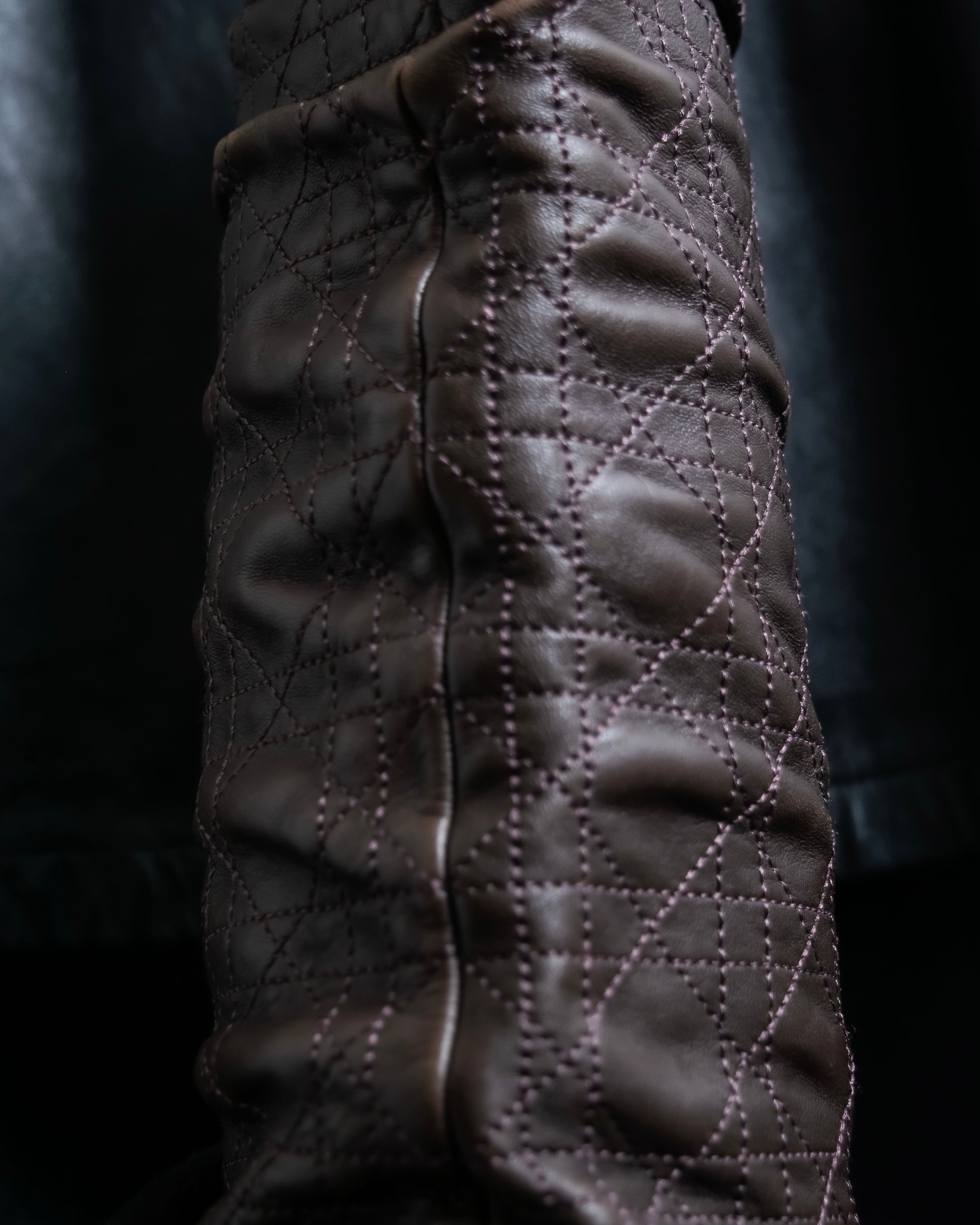 “Christian Dior” Brown Cannage leather long boots