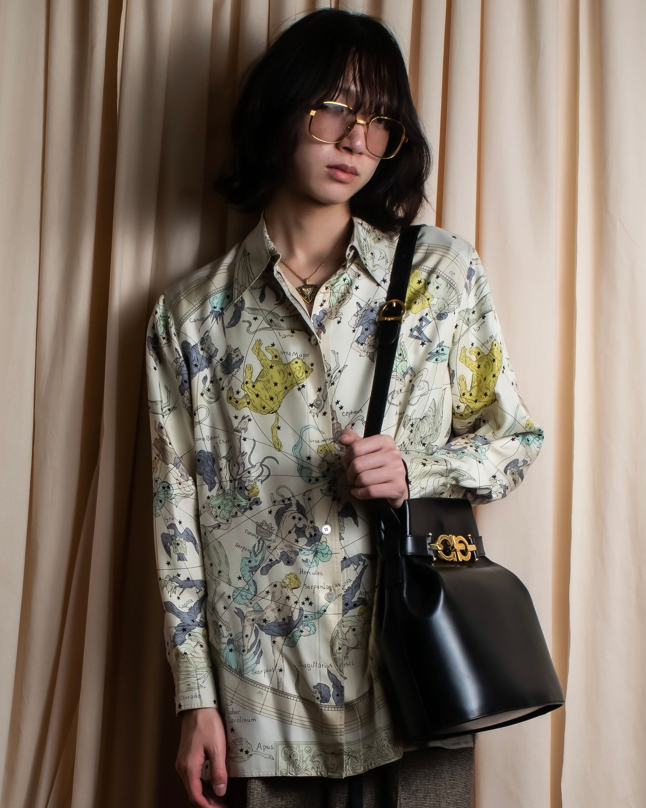 "HERMES" Margiela period Les Étoiles, Stars silk shirt