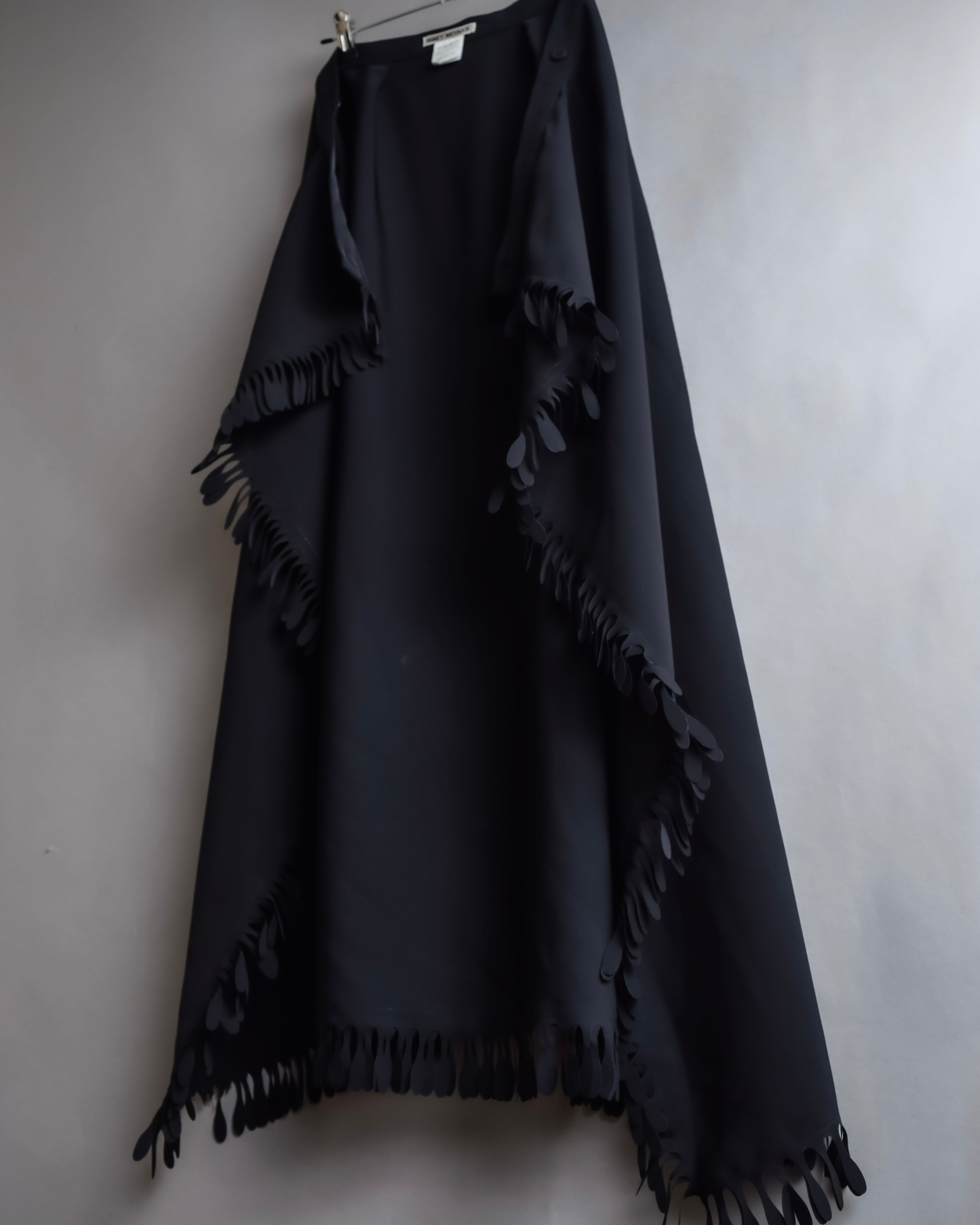 "ISSEY MIYAKE" Organic cutout fringe wrap skirt