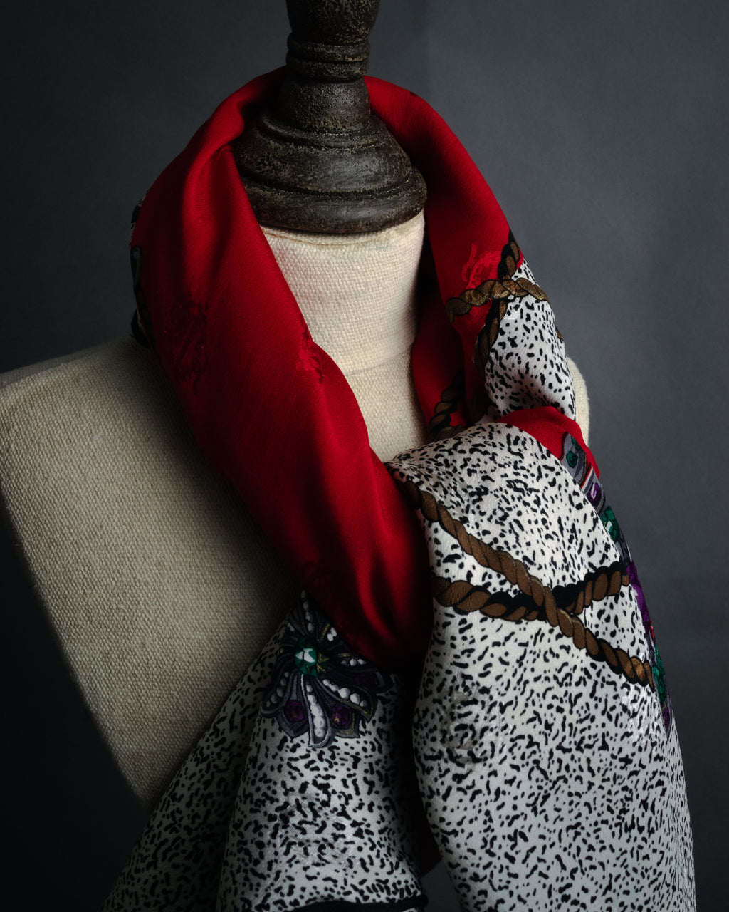 “Christian Dior” 80’s-90’s Jewelry motif monogram silk scarf