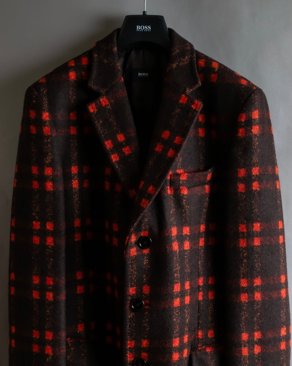 "HUGO BOSS" Plaid brushed wool tailored coat