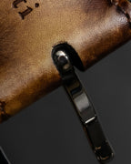 "Berluti" Patina finish curved buckle leather belt