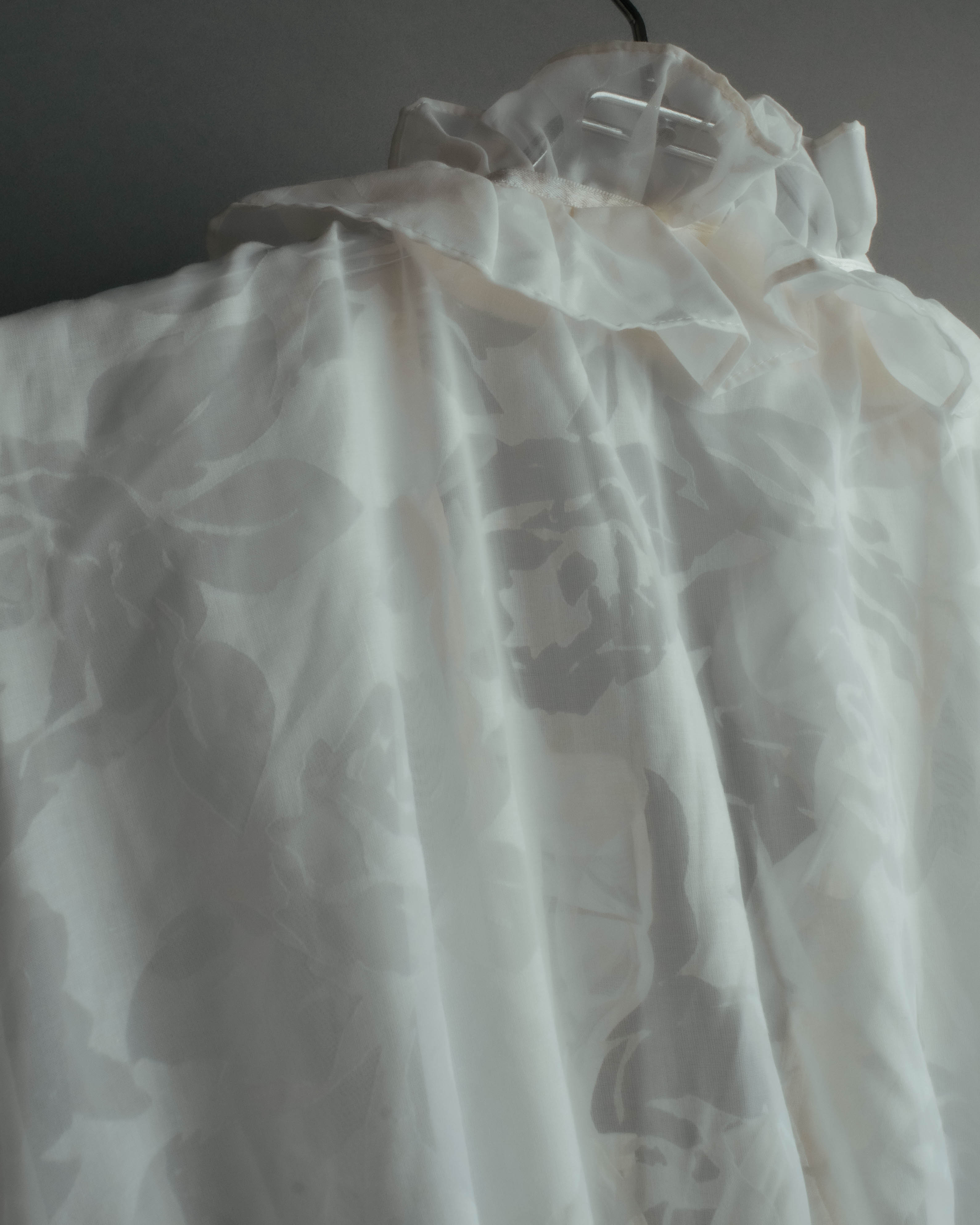 “Yves Saint Laurent” 80’s-90’s Sheer floral ruffle lingerie robe