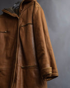 "LOEWE" 80-90's Vintage texture leather zip hoodie