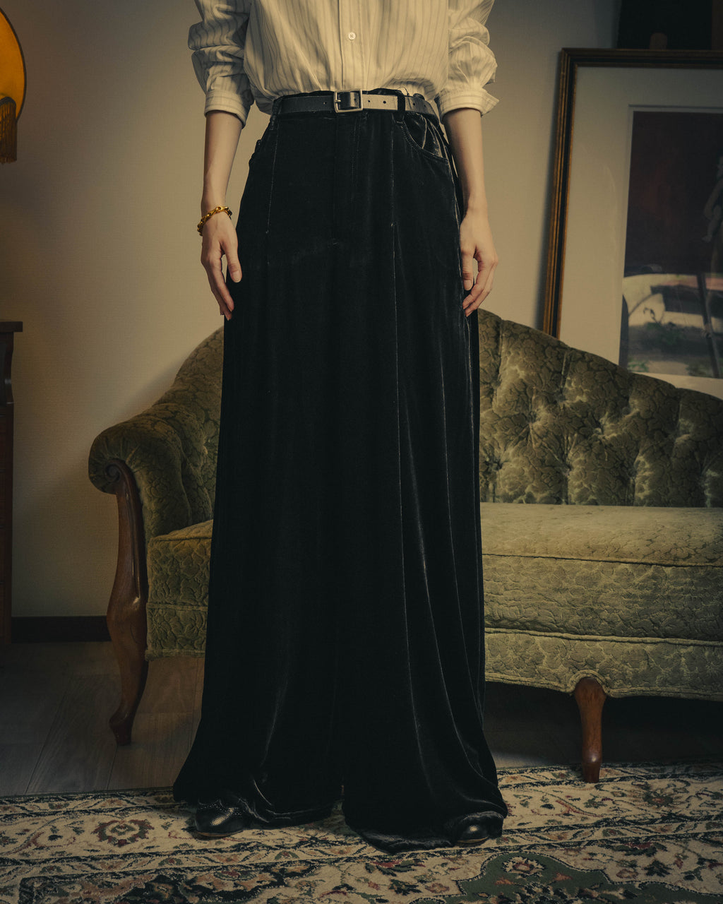 –SPECIAL– "SAINT LAURENT" 2023's Pleated velvet extreme flare pants