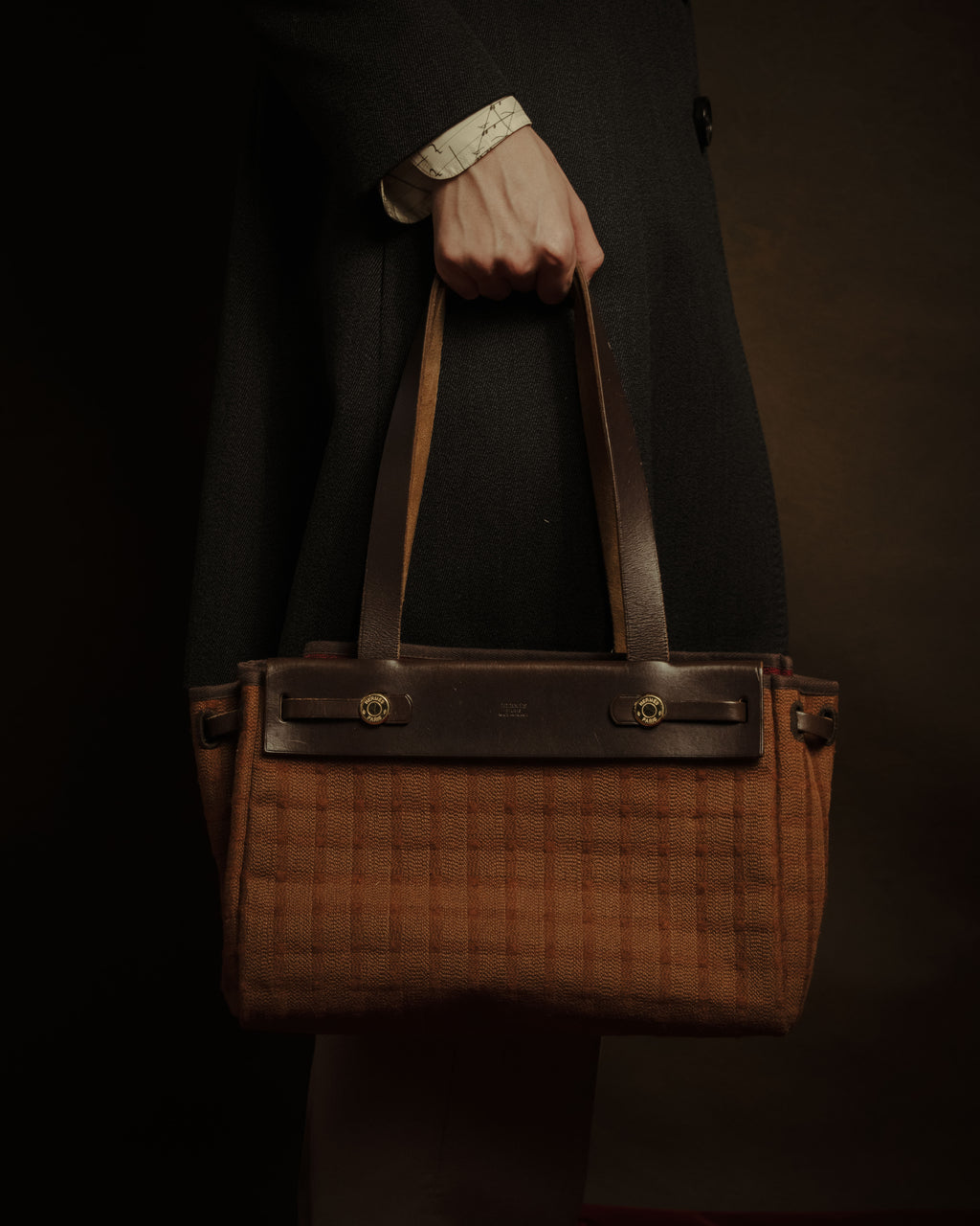 –SPECIAL– "HERMES" Late 90’s-early 00’s modular canvas and leather cabas tote bag