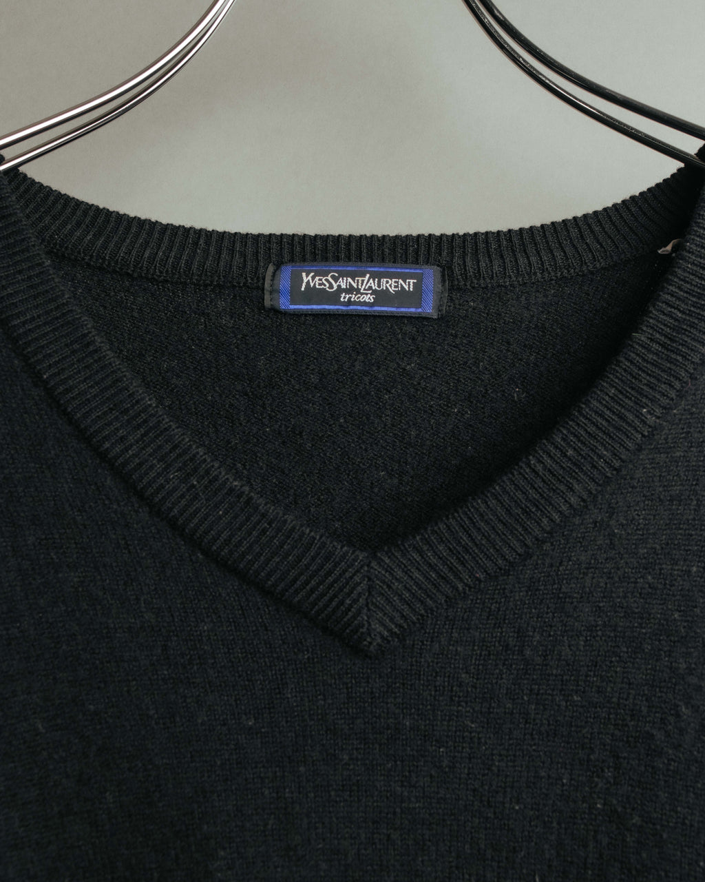 "Yves Saint Laurent" 80's-90's Minimal black wool v-neck sweater