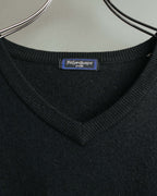 "Yves Saint Laurent" 80's-90's Minimal black wool v-neck sweater