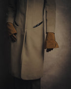 -SPECIAL- "FENDI" 90's-00's Cashmere blend long coat with leather contrast
