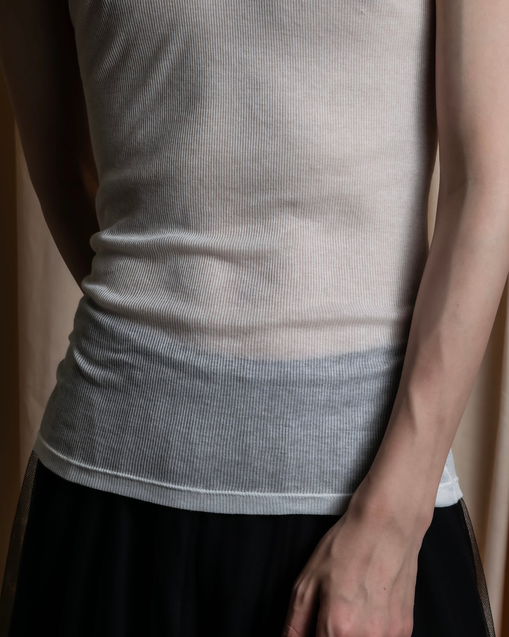 "MAISON MARGIELA" Stitch design net sheer tank top