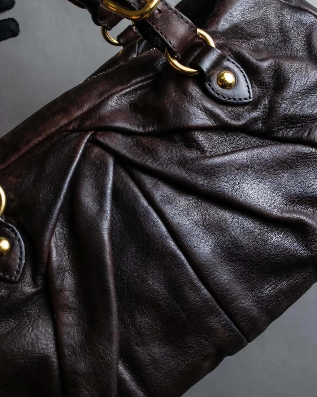 "MIU MIU" Tuck pleat design leather hand bag