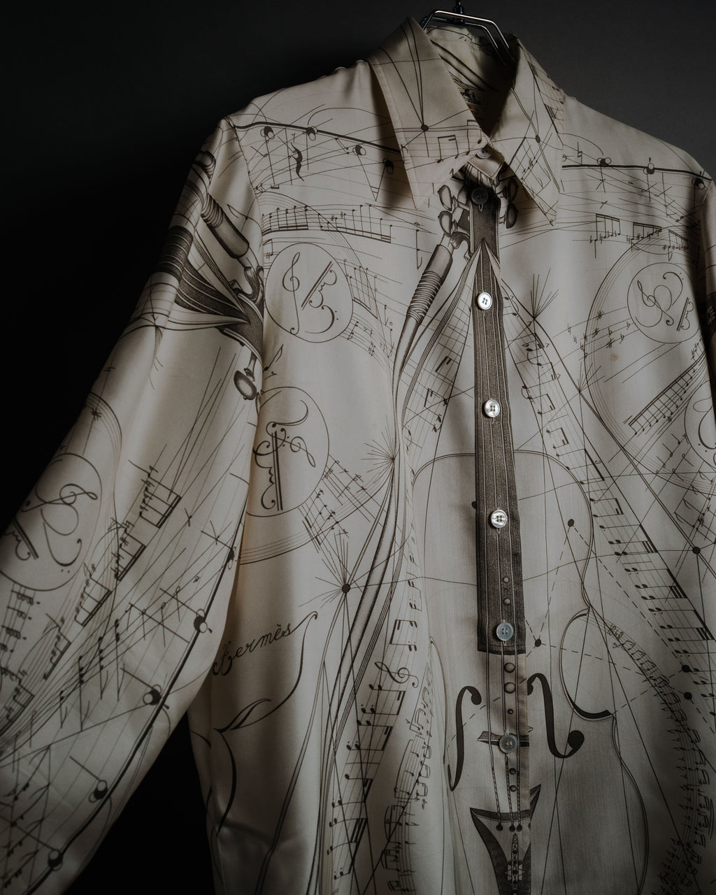 –SPECIAL– "HERMES" 90’s La musique des sphères silk twill printed shirt