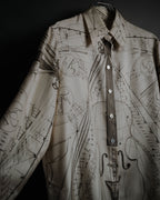 –SPECIAL– "HERMES" 90’s La musique des sphères silk twill printed shirt