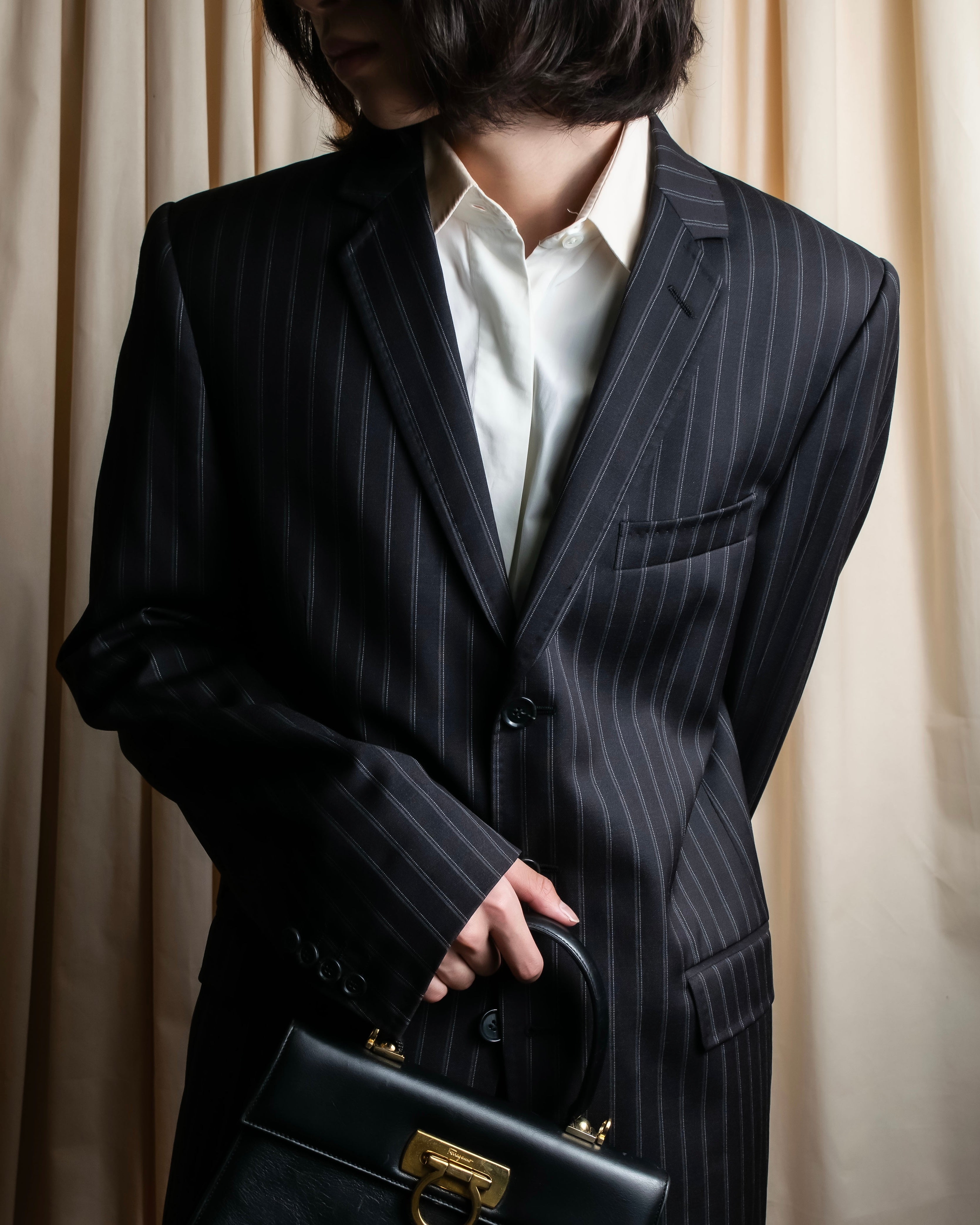 "Dolce & Gabbana" Pinstripe vertical lines emphasized tailored jacket