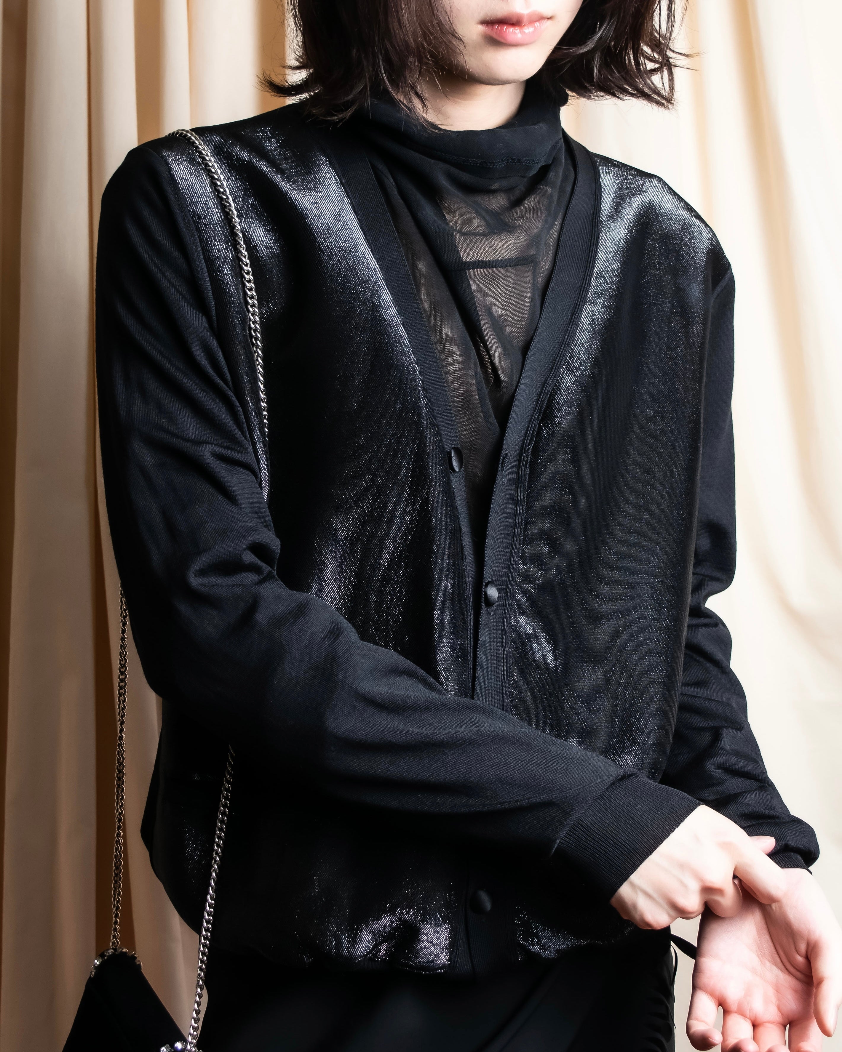 "JIL SANDER" Glitter jacquard V-neck cardigan