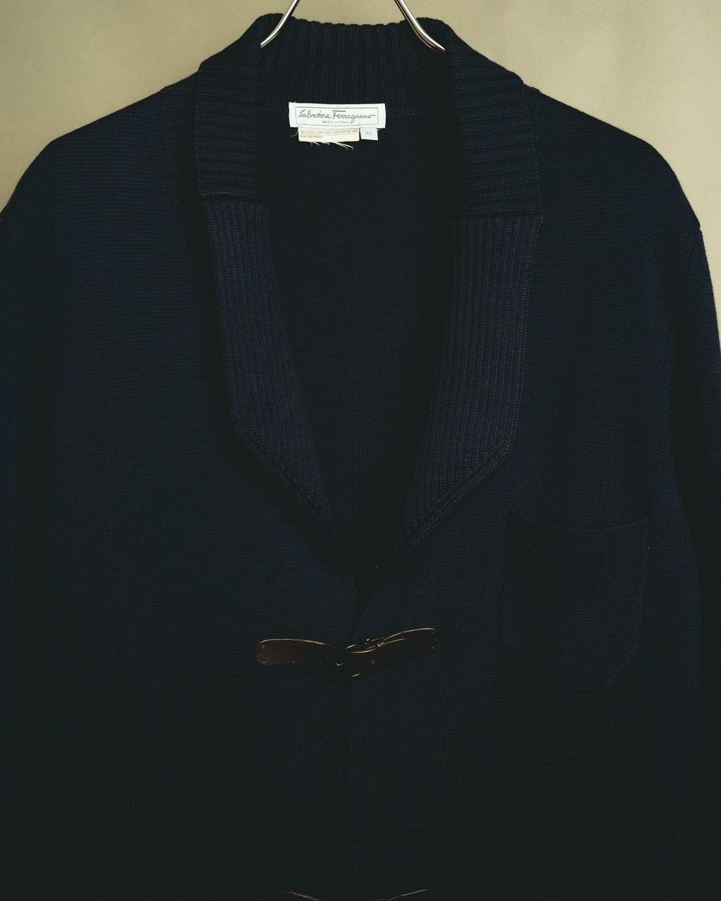 “Salvatore Ferragamo” 80’s-90’s Gancini buckle virgin wool knit jacket
