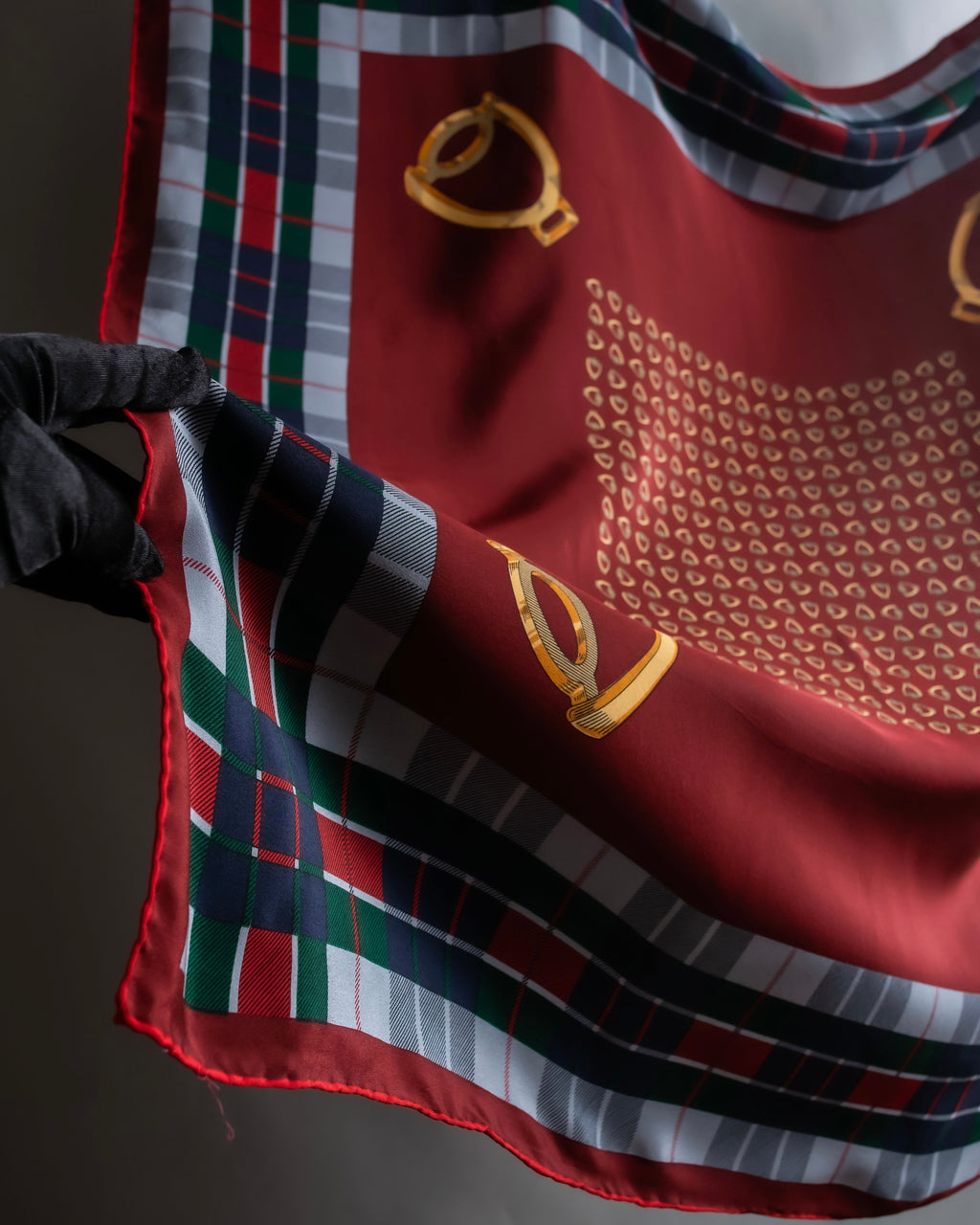 "GUCCI" Saddlery motif tartan silk scarf
