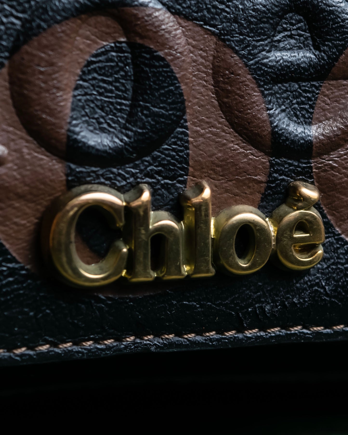 "Chloe" Eclipse series logo engraved leather mini boston bag