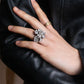 "CHANEL" Cocomark engraved rhinestone design camellia ring