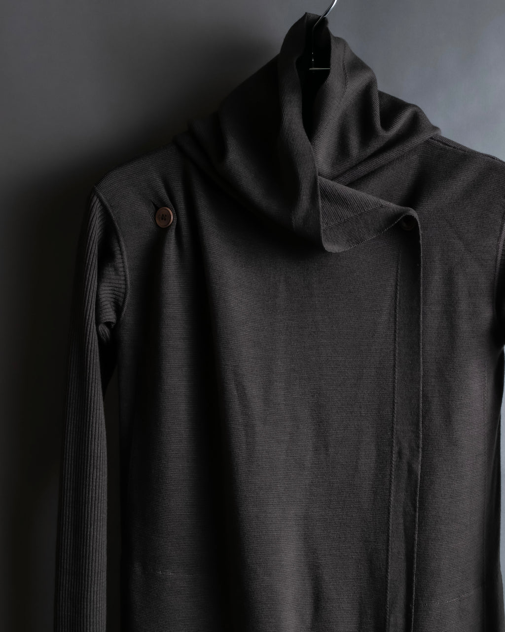 "Rick Owens" 12AW asymmetrical hooded knit cardigan