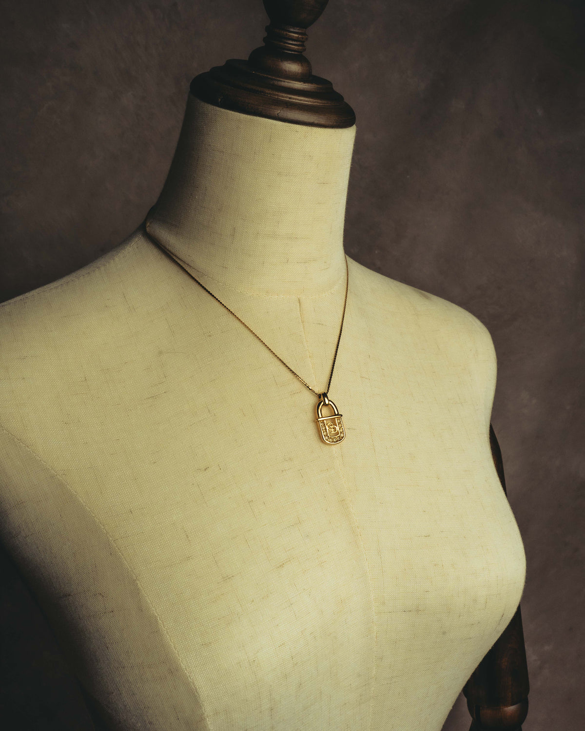 "Christian Dior" 90's Rhinestone padlock pendant necklace