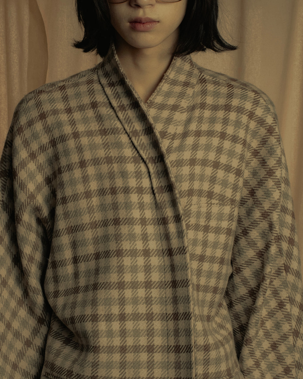 "GUCCI" 80’s checked wool shawl collar jacket