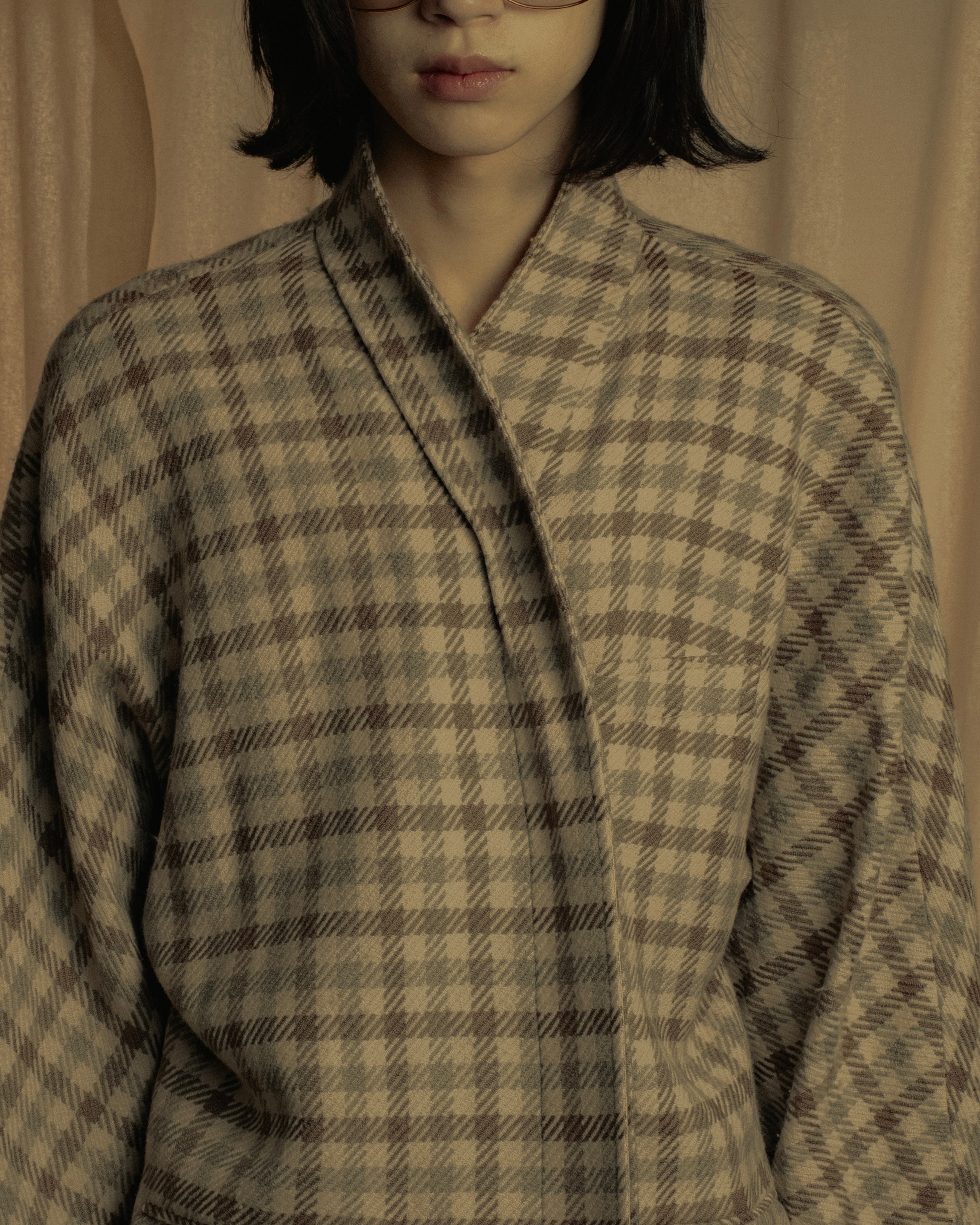 "GUCCI" 80’s checked wool shawl collar jacket