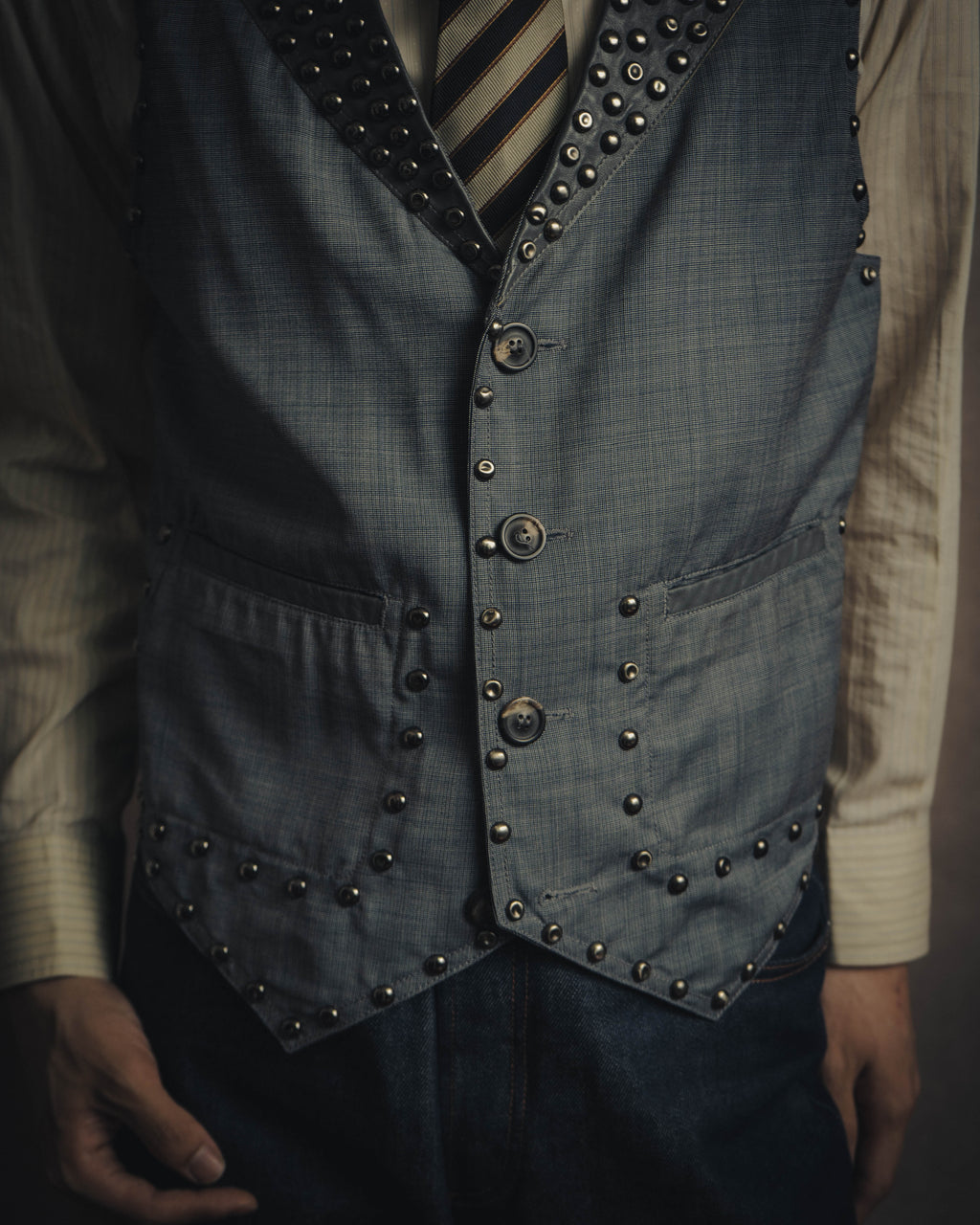 -SPECIAL- “Maison Martin Margiela” 07SS Studded wool leather tailored vest