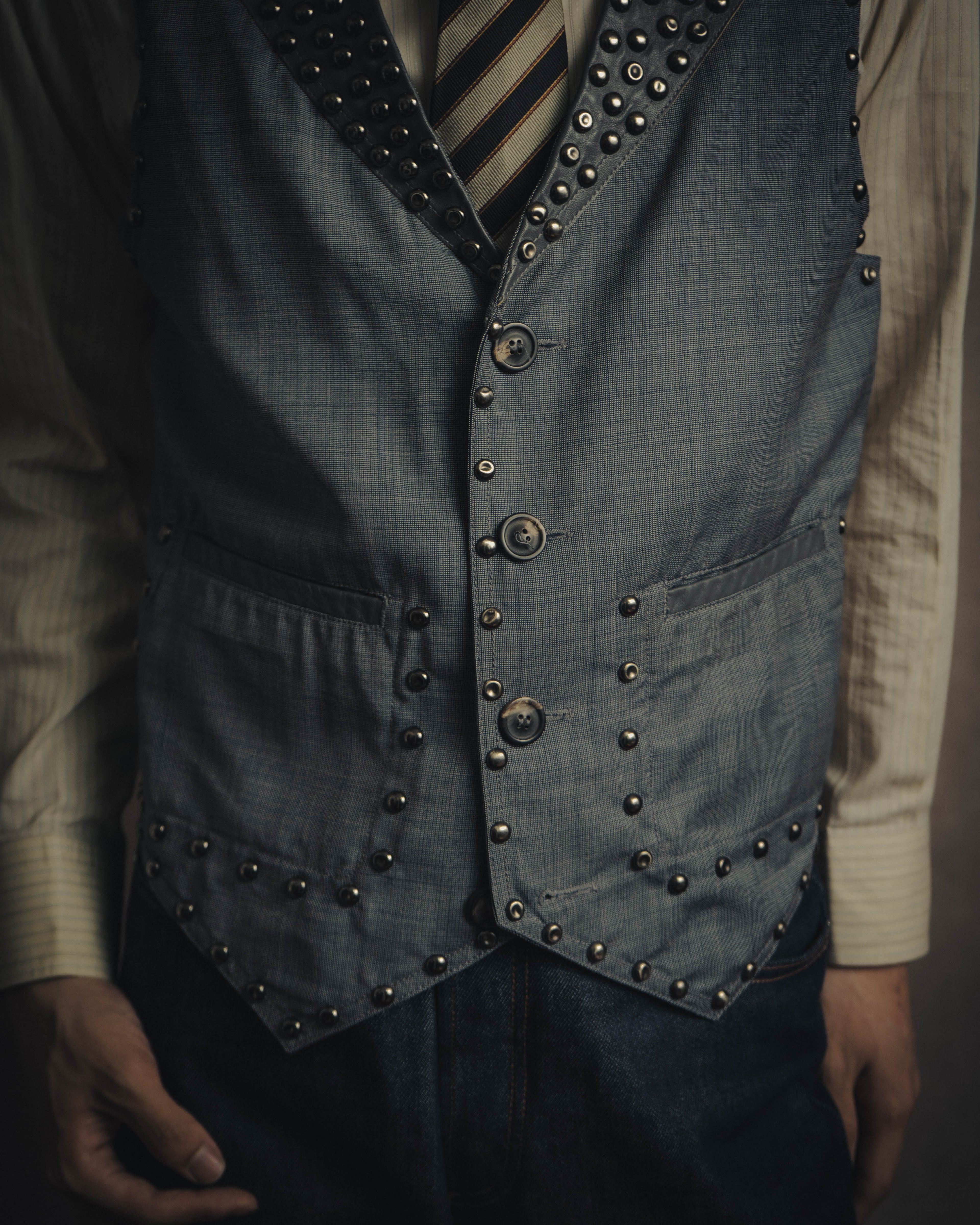 -SPECIAL- “Maison Martin Margiela” 07SS Studded wool leather tailored vest