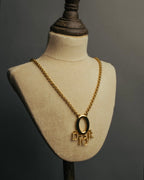 "Christian Dior" 90's-00's Gold tone logo charm pendant necklace