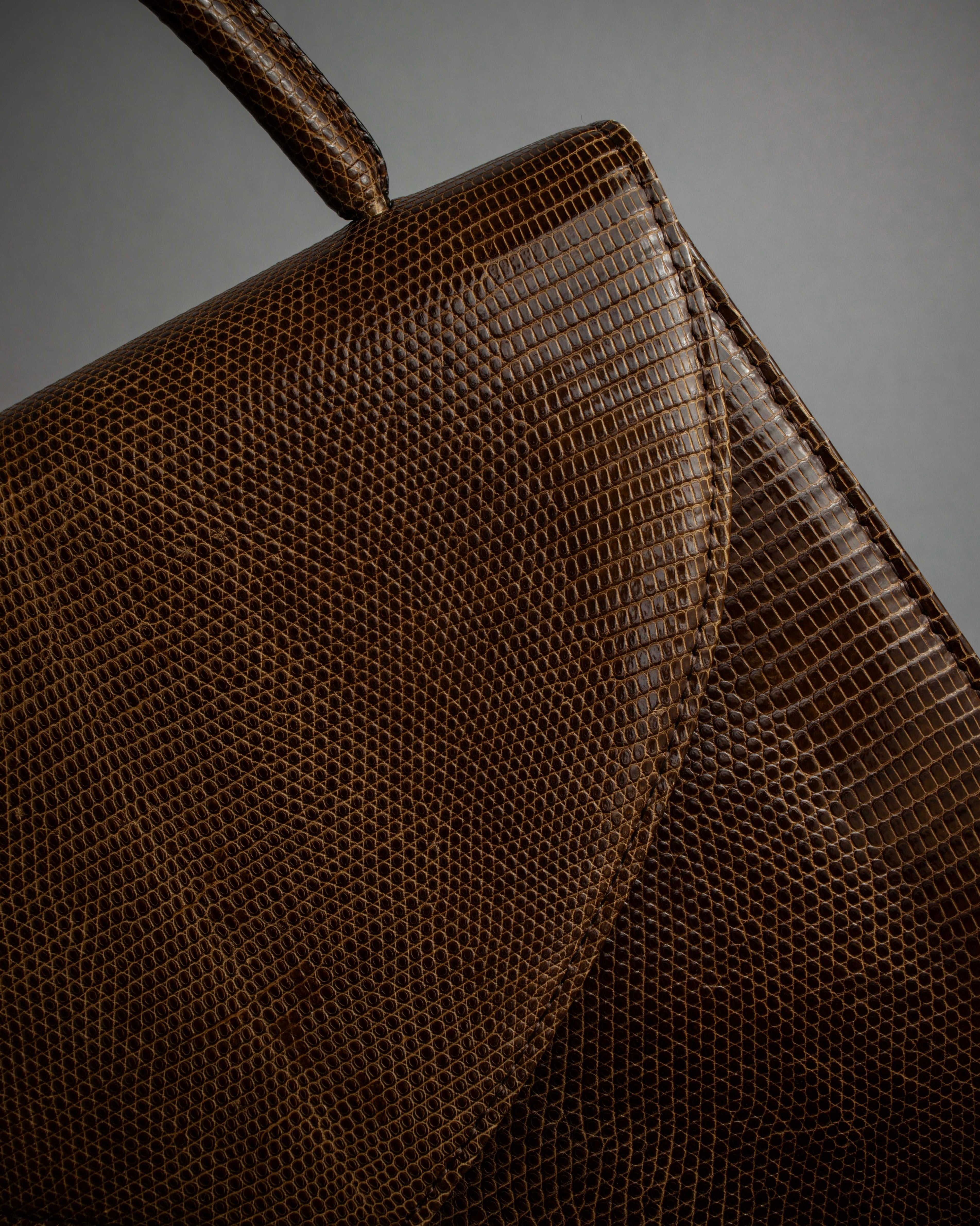 "YVES SAINT LAURENT" Flap design lizard embossed leather hand bag