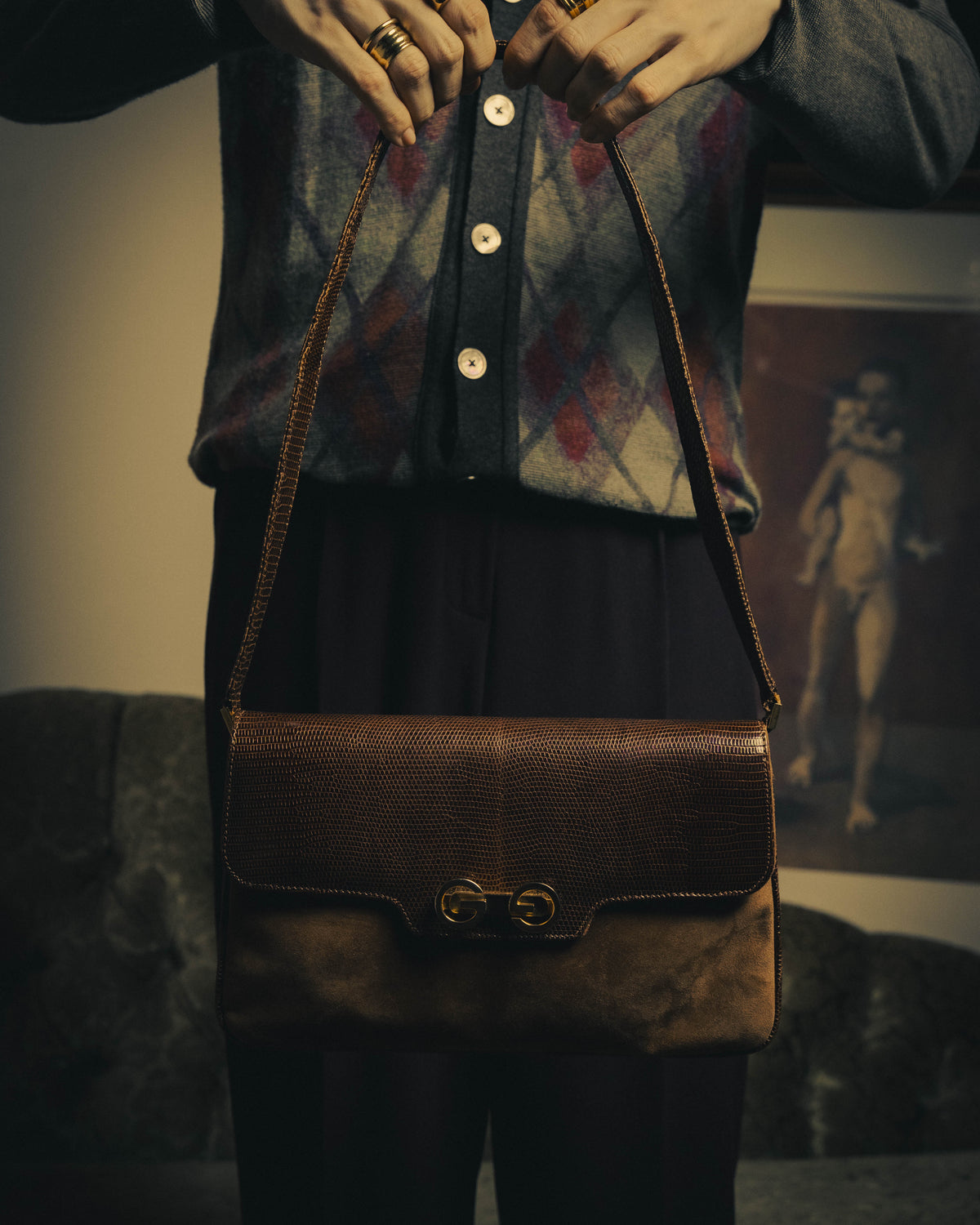 –SPECIAL– "GUCCI" 70's Classic horsebit shoulder bag