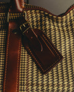 "Polo Ralph Lauren" 80's-90's Houndstooth leather trim travel bag