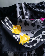 "Christian Dior" Leopard print ribbon studded large scarf