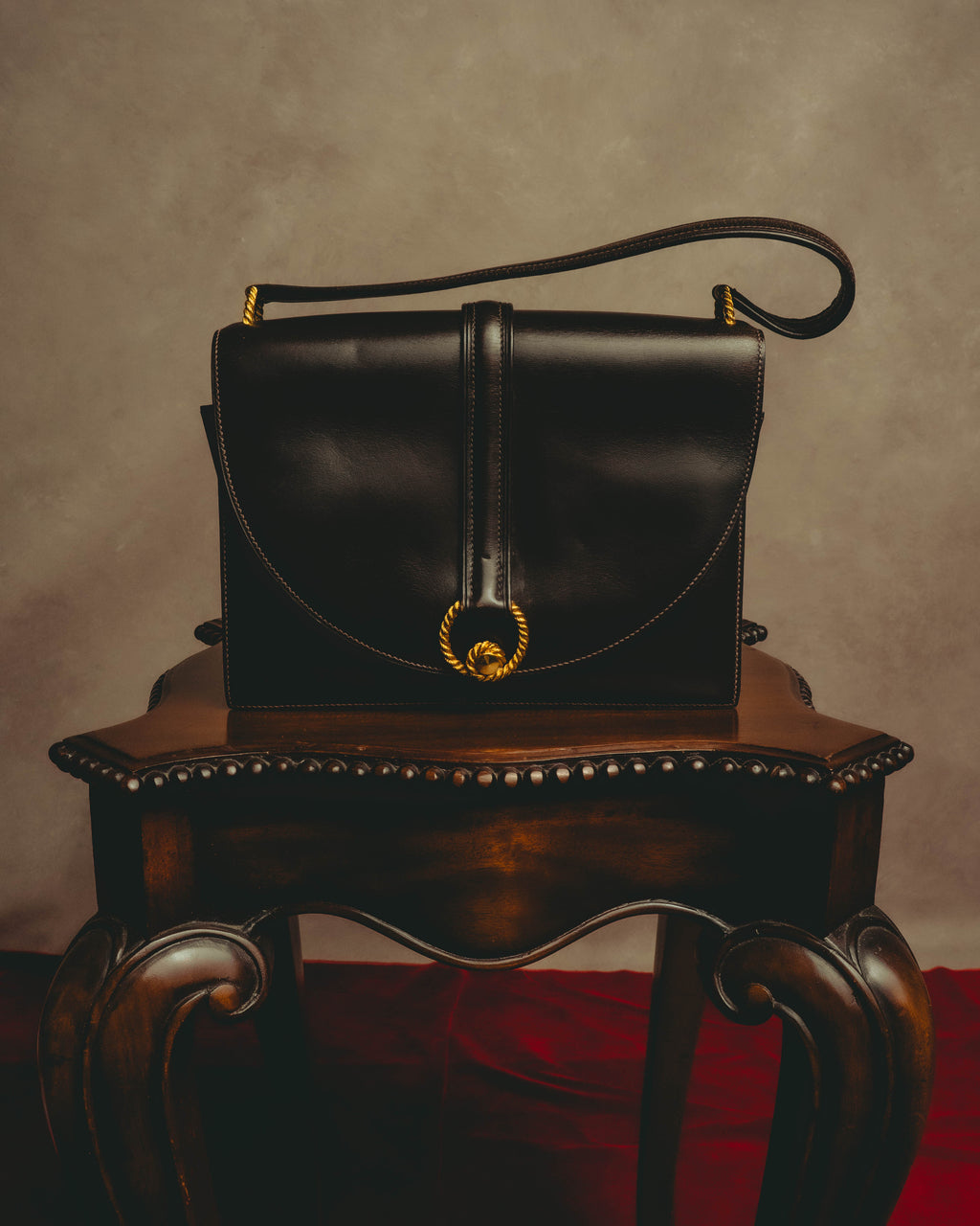 -SPECIAL- "HERMES" 50's Vintage box calf leather shoulder bag