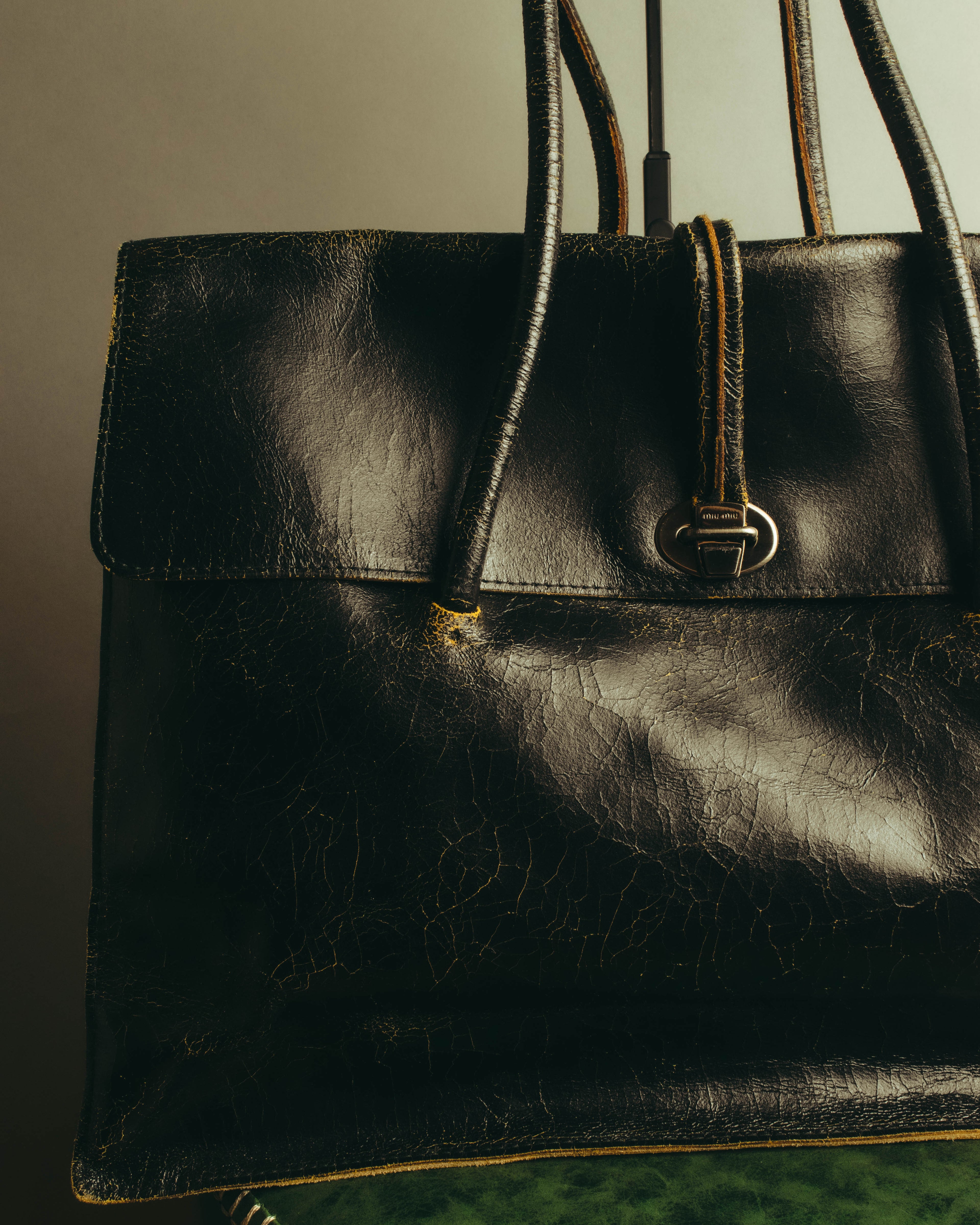 "Miu Miu" 90's-00's Cracked leather tote handbag