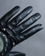 For lease "Christian Dior" Stud design metal plate docking leather gloves