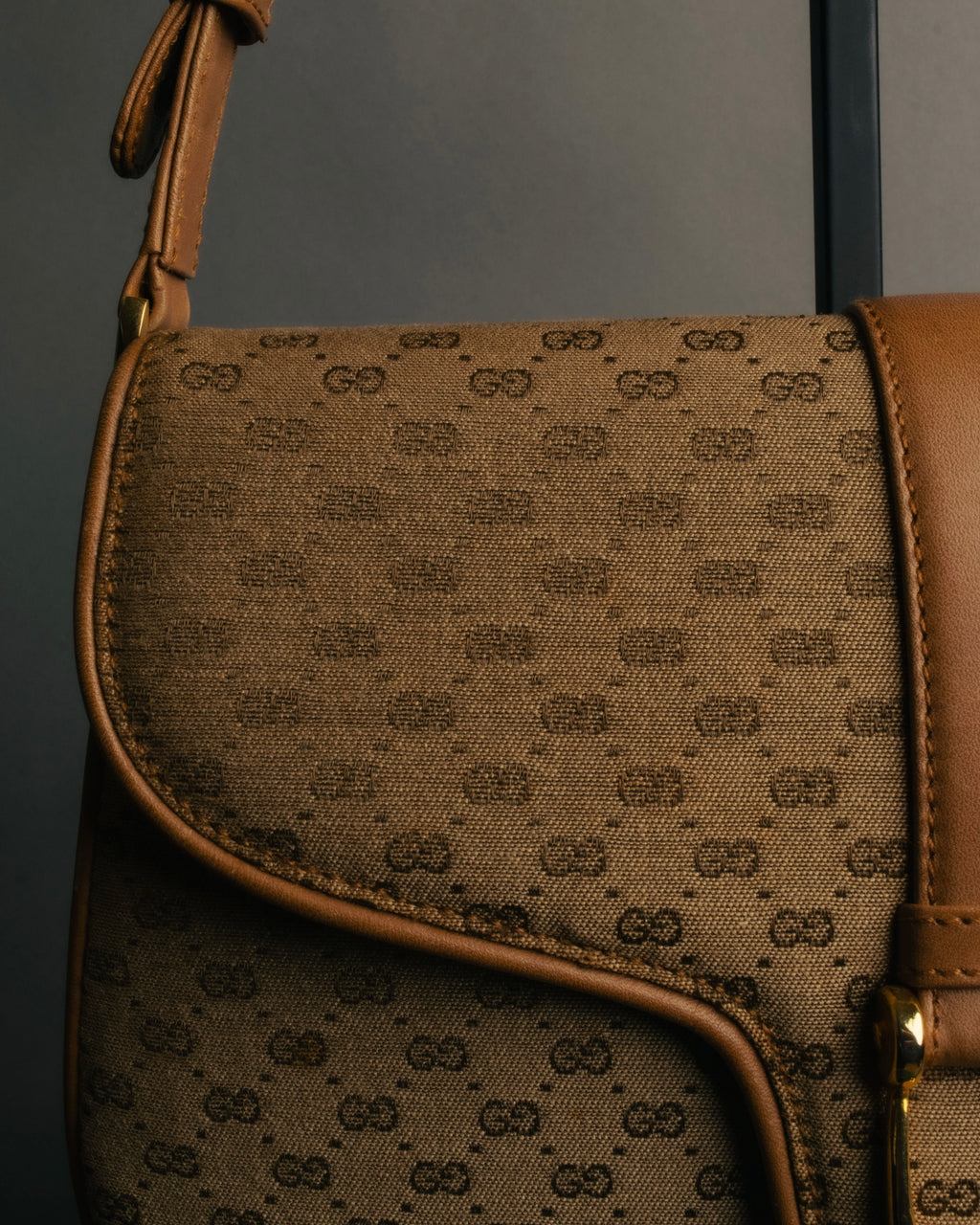 "GUCCI" 70's-80's Micro GG monogram canvas shoulder bag with stirrup hardware