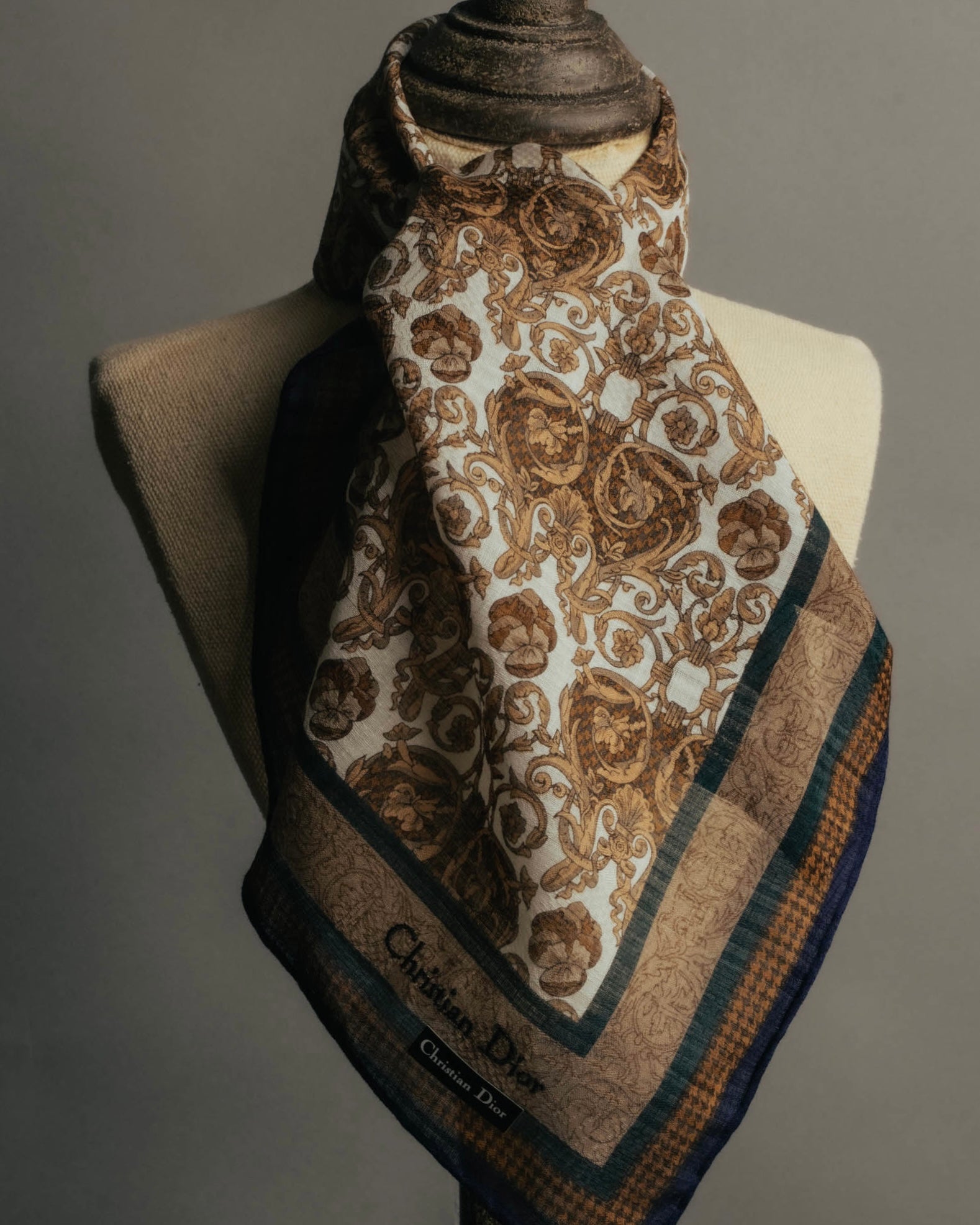 "Christian Dior" 80's-90's Baroque ornament print cotton scarf