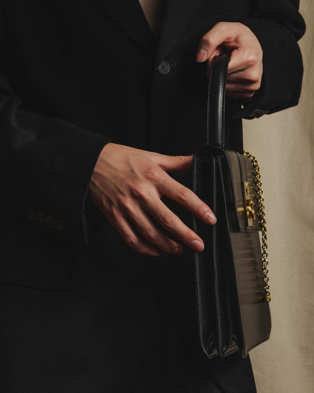 Bolso de asa superior con herrajes ecuestres de principios de los 80 de "CELINE"