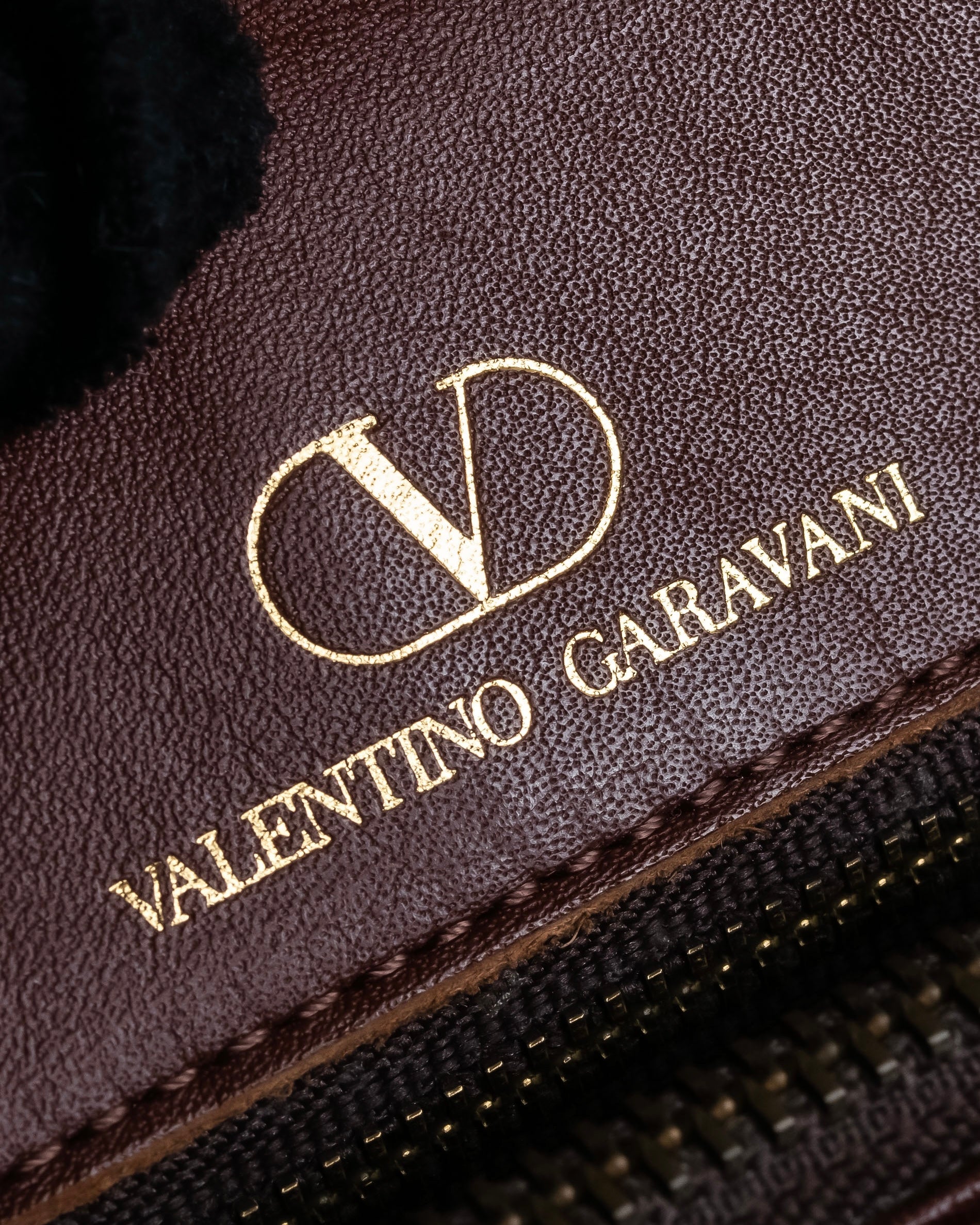 "Valentino Garavani" Reddish brown trapezoid silhouette 2way leather bag
