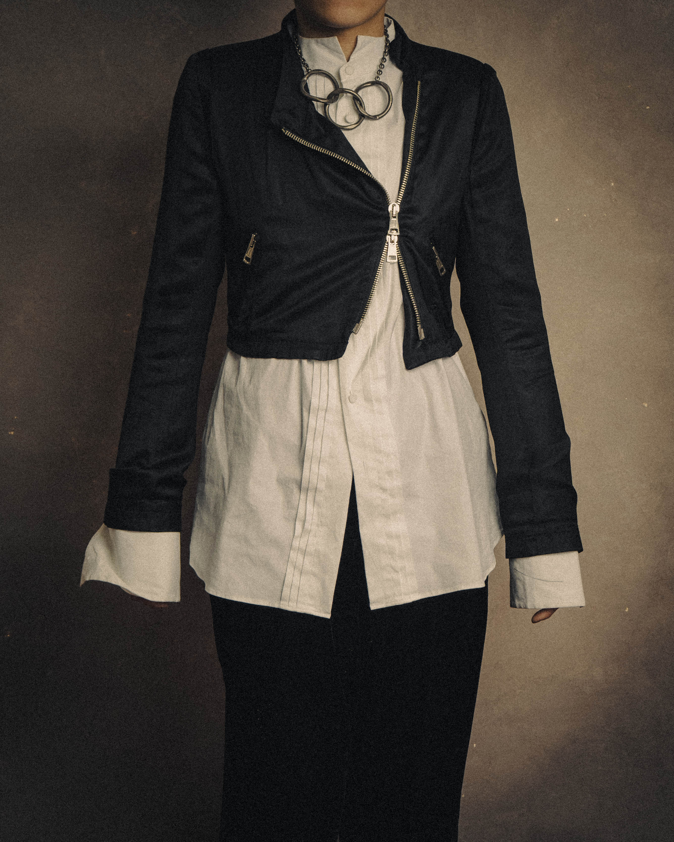 -SPECIAL- “ANN DEMEULEMEESTER” Pre-2012 asymmetric cropped satin biker jacket