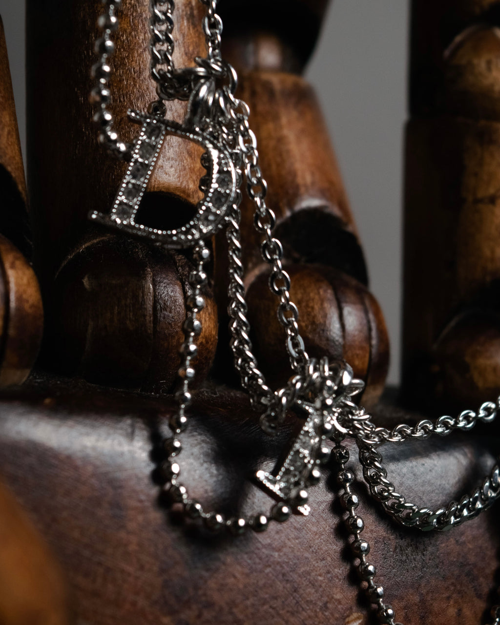 "Christian Dior" 00’s pavé letter charm multi chain bracelet